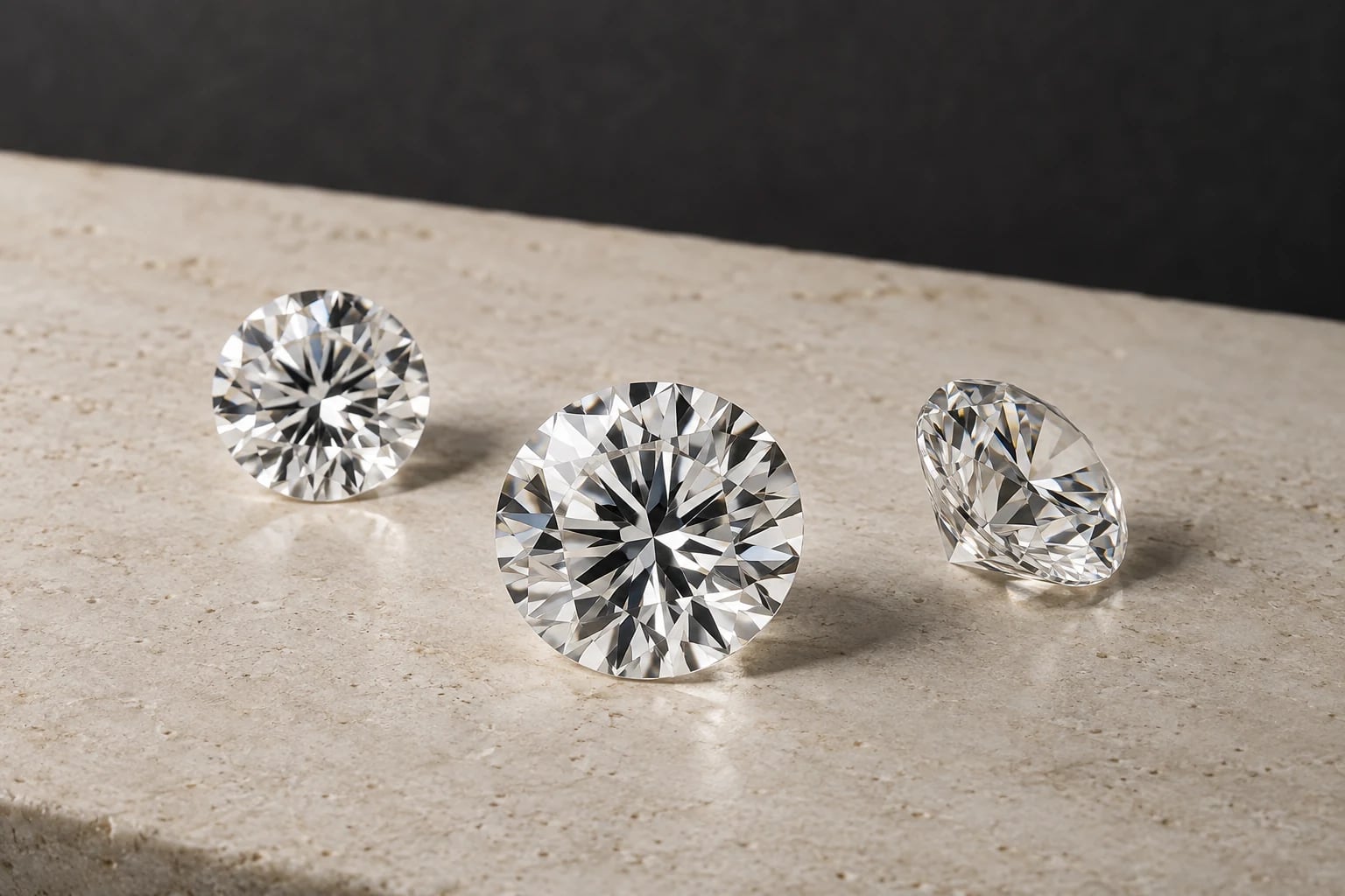 Faceted colourless diamonds in an editorial still life